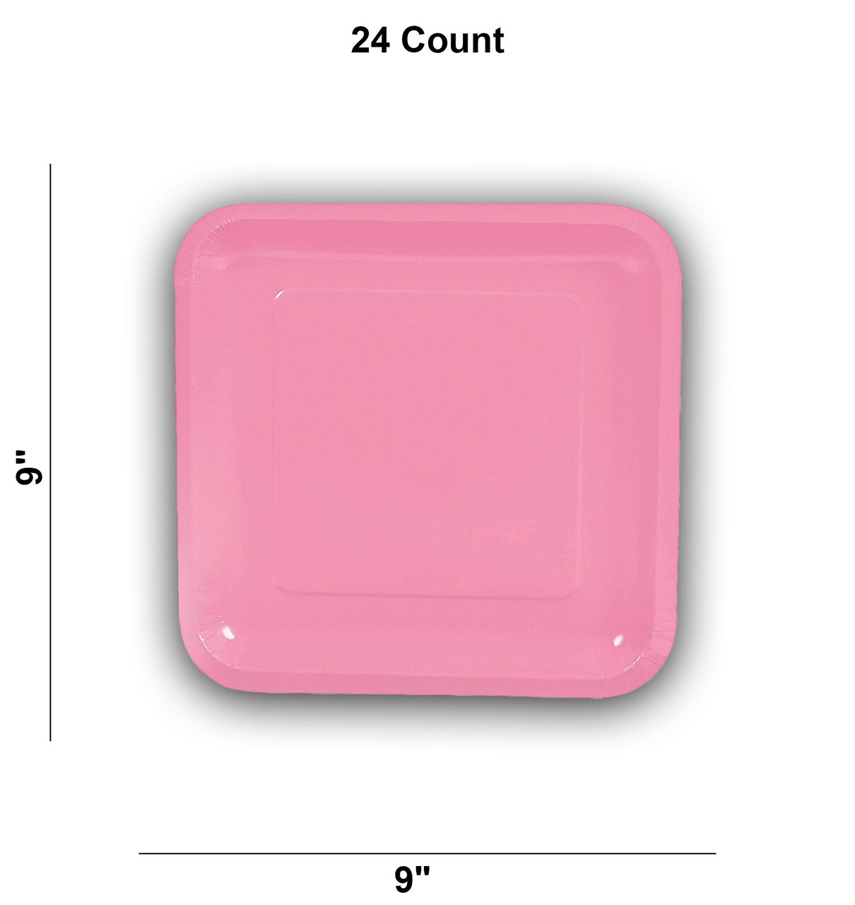 9" Candy Pink Square Paper Dinner Plates 24 Count Disposable Party Plates